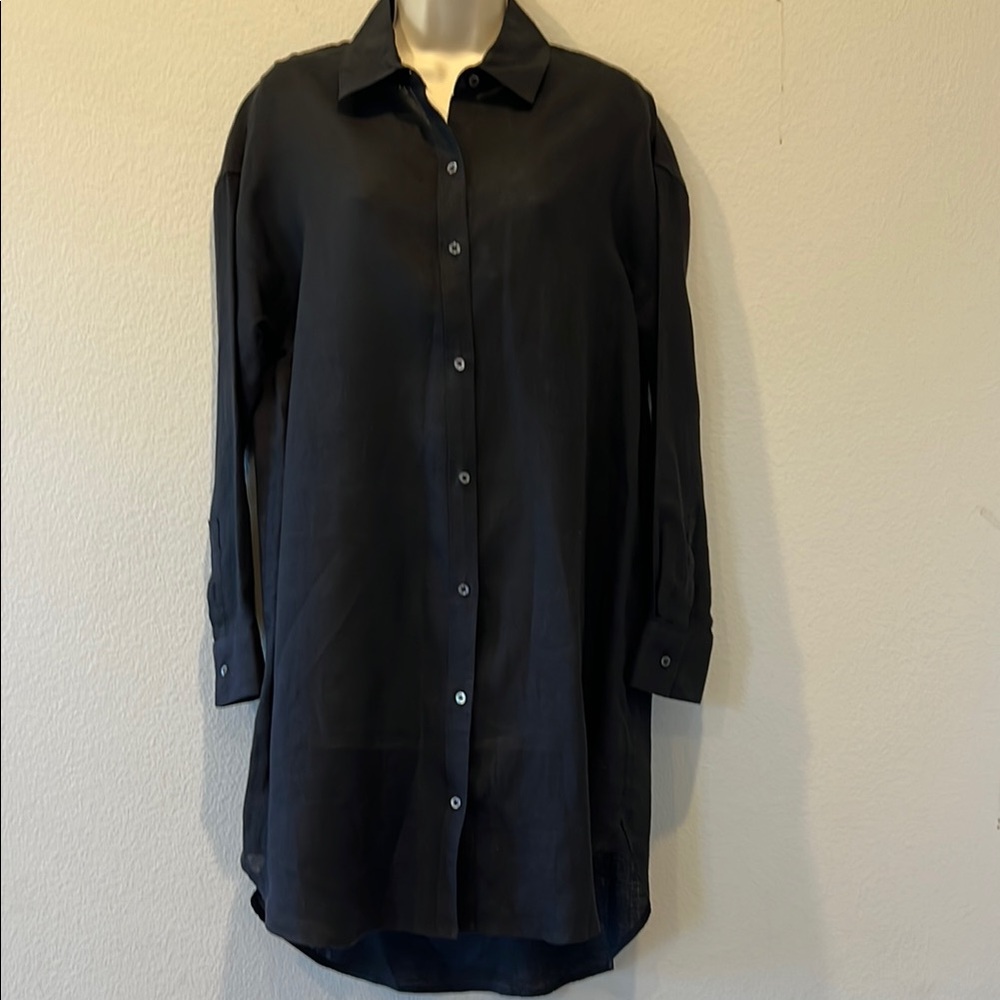 James Perse Black Button Down Linen Shirt Dress